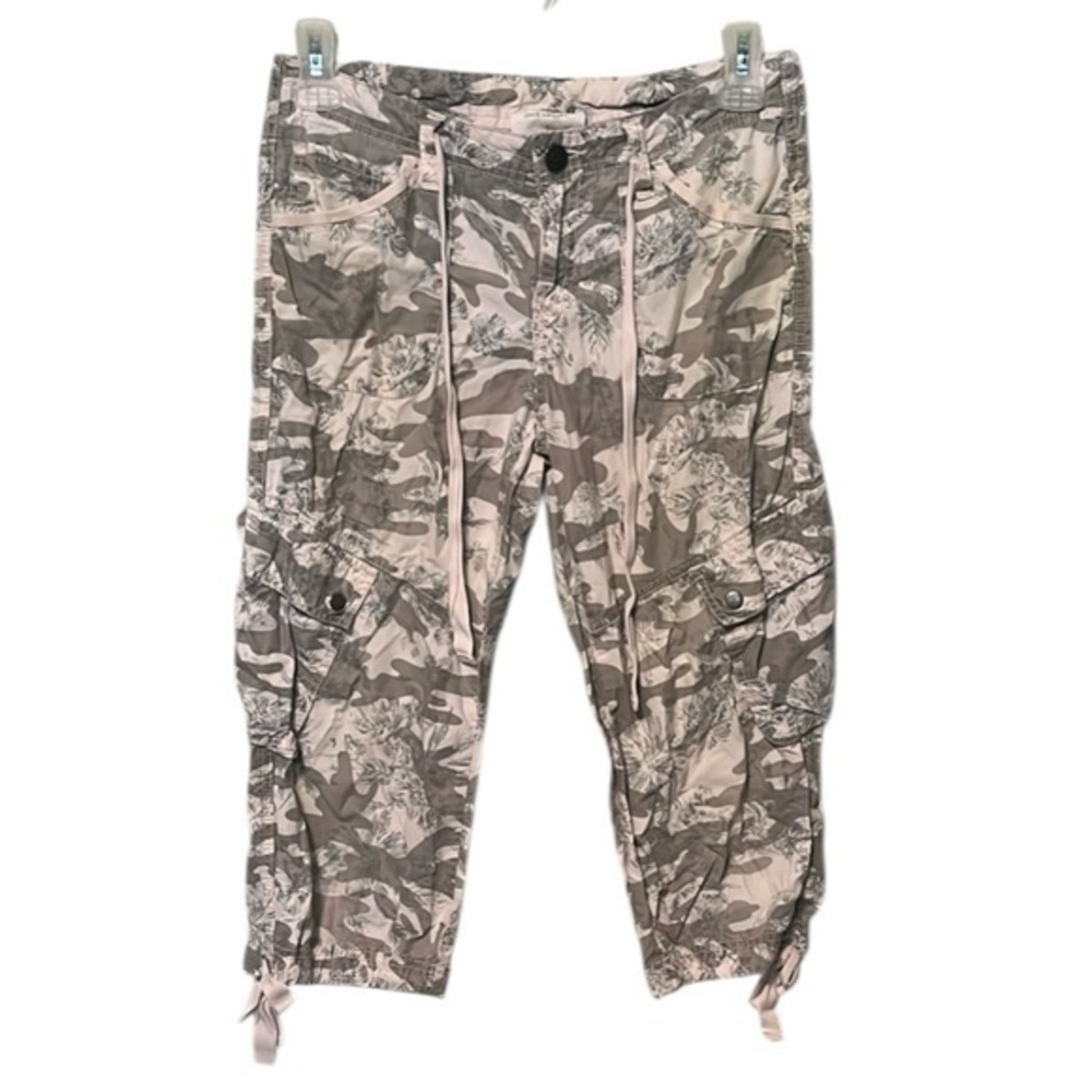 LONDON JEAN Gray and Tan Cargo Capri Pants size 4 100 % cotton